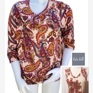 Kate‎ Hill Cotton Paisley cardigan XL